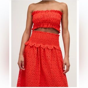 Hill House Scallop Lace June Nap Top and Delphine Skirt in Poppy Red, Size XS